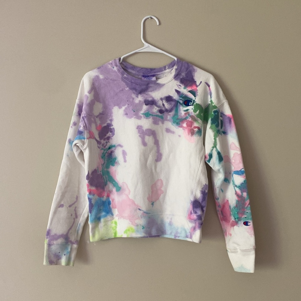 Champion Reverse Weave Tie Dye Multi-Color Watercolour Sweater Size Small